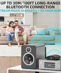 DS500 Hi-Res Bluetooth 5.3 Receiver With Audiophile 32-Bit 384kHz DAC in home stereo setup with speakers and couple on sofa