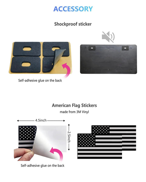 Shockproof sticker and American flag stickers with self-adhesive back, accessories for American Flag Front Bumper License Plate With 3D Embossed Patriot Design, Black Plastic Car Plate With Screws, Weatherproof Rust-Free Construction, Durable All-Weather Front Mount Tag For Cars And Trucks