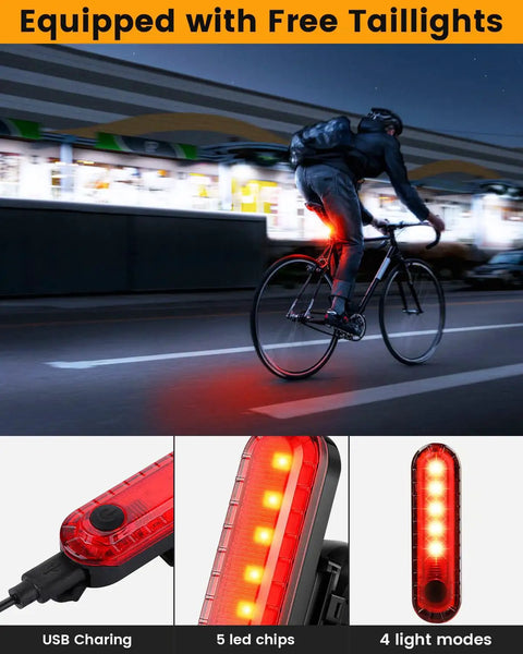 Ultra Bright USB Rechargeable Bike Headlight Set With 3 LEDs And 5 Lighting Modes For Night Riding Waterproof Headlamp And Tail Light Ride Ready For Adults And Kids Mountain MTB Off Road Cycling