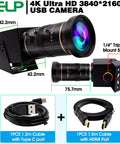 Ultra Clear 4K USB HDMI Camera With Manual Zoom And Variable Focus Featuring 5 To 50mm Lens Built On IMX415 Sensors with cables.