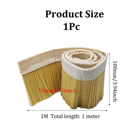 Professional Grade Yellow Nylon Strip Vacuum Brush For CNC Router And Milling Machine Solid 1M X 100Mm with dimensions displayed.