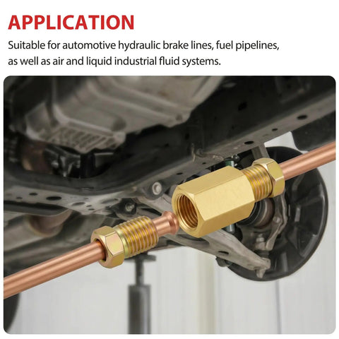 Premium 104 Piece Brake Line Fitting Kit Covers 3/16 And Quarter Inch Tubing With Corrosion Resistant Brass Nuts Unions And Tees For Quick Car Fixes installed on brake line