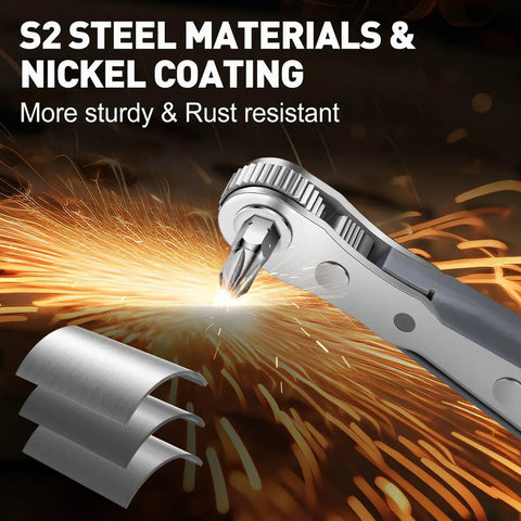 30in1 Right Angle Screwdriver Kit With 36-Tooth Mini Ratchet Wrench for Tight Spots, S2 Steel, Nickel Coating, Sparks