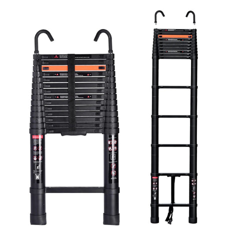 Lightweight Aluminum Telescoping Ladder With Detachable Hooks Fourteen And A Half Feet Collapsible Extension Ladder With Non Slip Feet