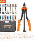 14 Inch Rivet Nut Tool Kit With 7 SAE And Metric Mandrels, 70 Assorted Rivet Nuts, orange tool, and rugged carrying case