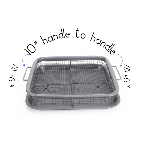 Crisping Basket And Tray Set For Air Fryers With Nonstick Coating, Even Cooking And Grease Catcher, two-piece gray set.