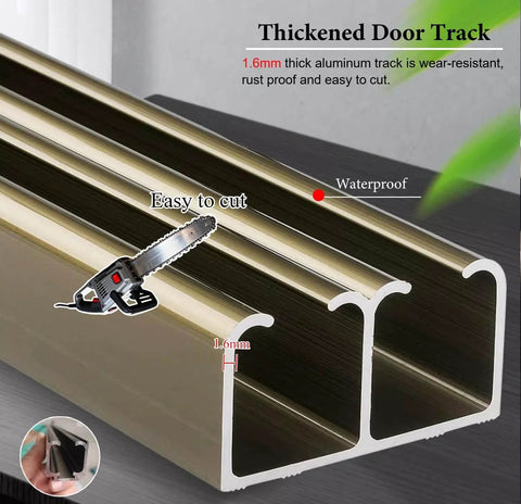 Heavy Duty Double Track Barn Door Hardware Kit With 4 Rollers For Wardrobe Or Bifold Doors Champagne Finish 220cm Rail