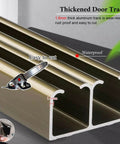 Image of thick aluminum track from the Heavy Duty Barn Door Hardware Kit For Two Doors, Double Track Bypass Sliding System.
