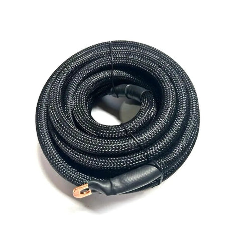 Heavy Duty Oxygen Free Copper Big Three Electrical Upgrade Kit Featuring Slick Snakeskin Braided Cables coiled neatly, showcasing its durable braided design.