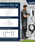 Quick setup of Outdoor EV Charger Pedestal Stand For Tesla And J1772 Type 2 Chargers Built Tough Weatherproof And Corrosion Resistant Easy To Install White Finish Plug And Play Setup Works With Wall Connector Gen 3 And Other Chargers