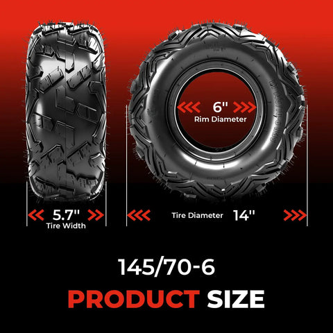 Go Kart Tire Set 145 70 6 14x6 6 Ply Tubeless Big Horn Tread size diagram for Coleman CC100X CT100U