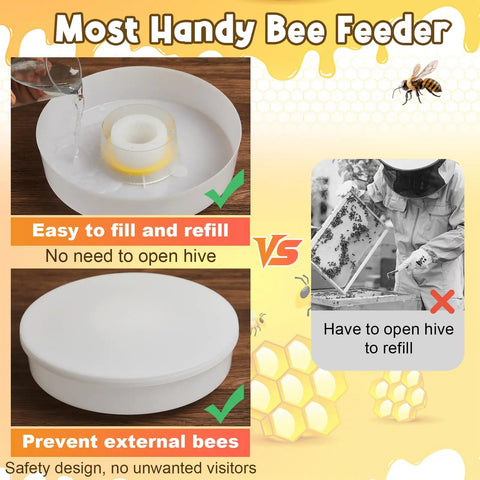 Round Bee Feeder Set, 4 Pack With Anti Drowning Sponges For 8 Frame And 10 Frame Hives featuring easy fill and safety features
