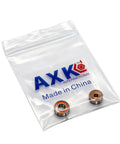 Front view of AXK International 2-piece ceramic bearing set in a clear zip bag; two bearings with orange seals.