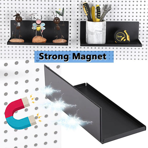 Six Pack Magnetic Pegboard Shelves With Lip Edge For Garage And Workshop And Craft Room 10x4.3 Inch Metal Pegboard Display Trays Wall Mount Storage Accessories No Drill Install Strong Magnetic Back