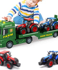 Large Flatbed Semi Truck Toy With Two Tractors Friction Powered Farm Transport Vehicle With Light And Sound and toys
