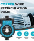 High Performance Hot Water Recirculating Pump 123W 115V Automatic Cast Iron Head 400GPH with copper wire and control settings.