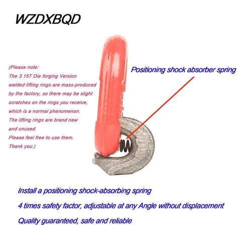 3.15T heavy-duty welded lifting ring in high-strength alloy steel with red spring-loaded D-ring (front view)