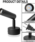 2 Pack Mini LED Indoor Spot Lights With 3W Warm White 3000K Uplights Plug In Floor Accent Lighting For Plants Artwork Photos Desks