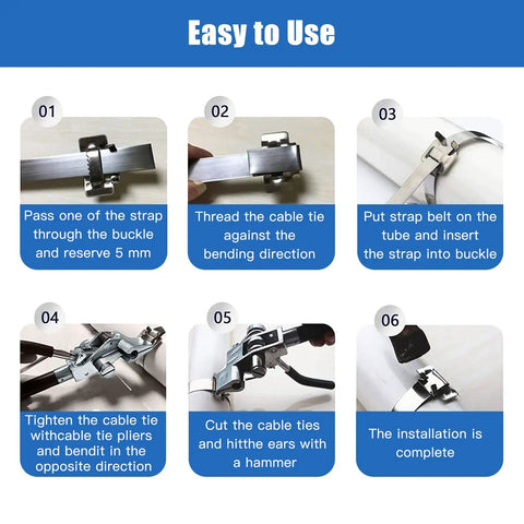 304 Stainless Steel Banding Kit With Tensioner And Cutter For Secure Packaging A Heavy Duty Strapping Tool That Delivers Easy Tensioning And Precise Cutting With A Ratchet Lock For A Firm Secure Grip. step-by-step stainless banding kit use guide with tensioner, cutter, and buckle installation