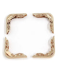 Solid Light Gold Metal Handbag Corner Protectors With Quick Snap Install, ornate design set of 4 for journals and cases.