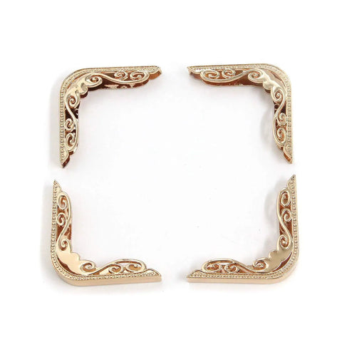 Solid Light Gold Metal Handbag Corner Protectors With Quick Snap Install, ornate design set of 4 for journals and cases.