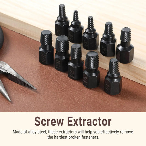 Beast 10 Piece Screw Extractor Kit for Stripped Bolts and Nuts MultiSpline Hex Breaker Set on wooden surface