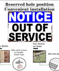 Notice Out Of Service Metal Sign 8x12 Inch Funny Aluminum Wall Decor for office with installation options for walls and fences