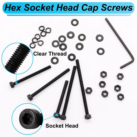 Complete M3 Hex Socket Head Cap Screws Kit With Nuts Washers And Lock Washers, M3 30 35 40 45 50mm Metric Bolts, 12.9 Grade Alloy Steel