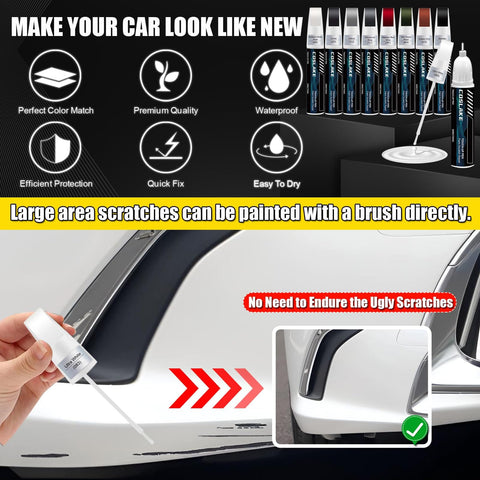 Lexus Eminent White Pearl 085 Touch Up Paint Kit For Scratches showing 2 in 1 scratch remover pen application on Lexus car