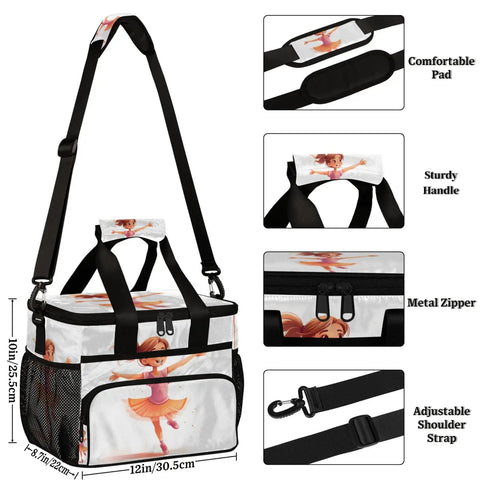 Insulated Picnic Backpack For Women And Men with roomy compartment, adjustable strap, dimensions 12x8.7x10 in, cartoon design.