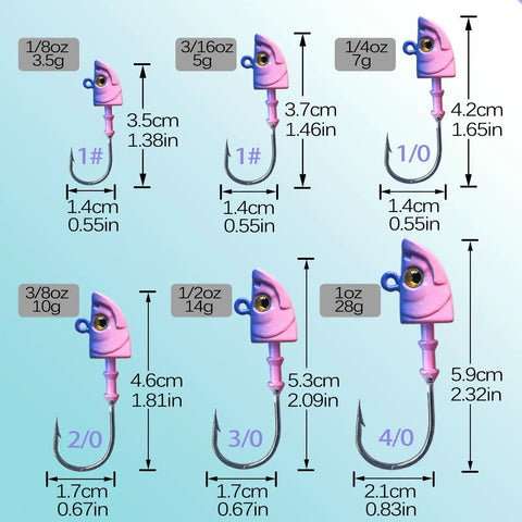 Straight Fire Swimbait Jig Heads With Realistic 3D Eyes And Tough High Carbon Steel Hooks In The Ten Pack For Saltwater Fishing showcasing multiple sizes.
