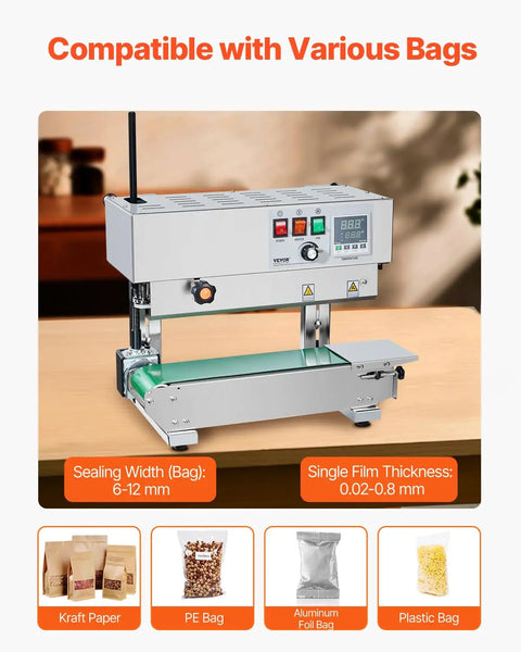 Heavy Duty Continuous Bag Band Sealer Machine With Digital Temp Control And Tough As Nails Stainless Steel Build for sealing various bags.