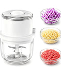 Mini Electric Garlic chopper with 350ml Thick Glass Bowl and Upgraded 6 Stainless Steel Blades with chopped ingredients
