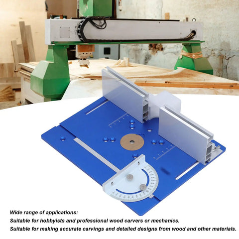 Rock Solid Aluminum Router Table Insert Plate For Woodworking Flip Top With Tight Precision Fit And Smooth Cutting Action Built Different To Crush All Your Projects No Sweat On Any Compatible Workbench Today, shown with CNC machine setup.