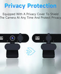 Crisp 1080P USB Webcam With Built In Mic For Smooth Video Calls And Live Stream, Features Auto White Balance, Flexible Pivot Stand, Secure Privacy Shutter, Straight Fire Plug And Play Setup For Gaming, Remote Work, And Go Hard Broadcasts showing privacy cover feature.