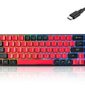 Solid Compact 68 Key Wired Keyboard With Butter Smooth Tactile Keys Dope Rainbow Rgb Backlights showing red and black keys.