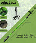 Handy Tiny Garden Rake With Telescoping Handle 27 To 39 Inches Non Slip Grip Elderly Friendly Mini Rake For Tight Spaces Flower Beds And Pots No Bending Design For Back Pain Relief, showing telescopic design and measurements.