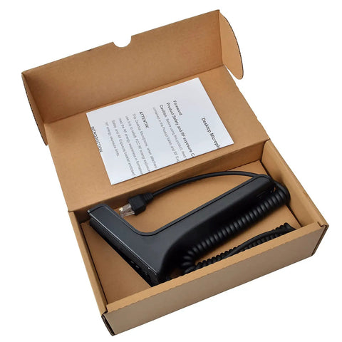 KMC-9C Desktop Microphone For Kenwood Mobile Radios With 8 Pin Plug Base Mic in open box showing coiled cable and manual