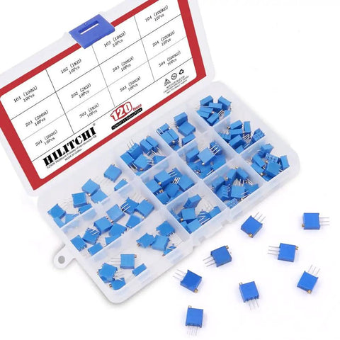 120 Piece 100K To 500K Ohm 3296W Multiturn Trimmer Potentiometer Set With 12 Values In A Reusable Rugged Storage Case For DIY Electronics Projects