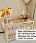 Premium Heavy Duty M6 Slotted Barrel Nuts 10x13mm Gold Cross Dowel Furniture Fasteners Replacement For Beds Cribs Chairs displayed in crib setting.