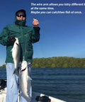 Angler on boat holding fish caught with Saltwater Fishing Leaders Kit With Swivel Snap Heavy Duty Monofilament 12 Pack White Leaders