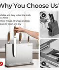 Stainless Steel Magnetic Knife Holder Rack With Wood Base For Kitchen Countertop Double Sided Magnets Storage Stand Keeps Knives Secure Holds Up To 8 Inch Blades And Looks Sweet On The Counter shown with knives