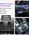 Wireless CarPlay Retrofit Kit for Audi A3 S3 2013 2018 With Android Auto, Mirror Link, And Reverse Camera, Not For MIB2 High, Compatible With MIB1 And MHS2 Systems, Easy Plug And Play Car Tech Upgrade showing dashboard and control integration