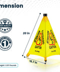 Built Tough Wet Floor Signs 3 Pack Pop Up Slippery When Wet Caution Stand 20 inch yellow safety sign with dimensions.