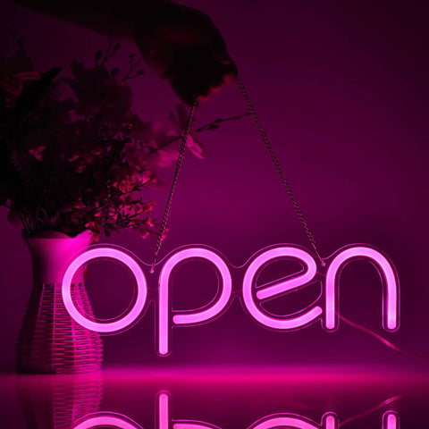 Open Sign For Business Pink 16x6 Inch Attention Grabbing Open Close Display With Low Voltage Bright Lights On Off Switch Pre assembled Hanging Chain