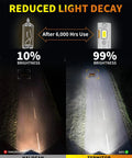 Comparison of reduced light decay between halogen and termitor bulbs, showing 10% vs 99% brightness after 6,000 hours.