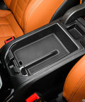 BMW X3 G01 2018-2024 and BMW X4 G02 2019-2025 center console organizer tray, black, installed in car armrest