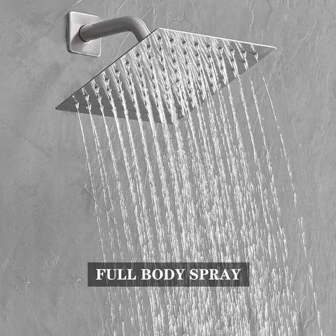 Brushed Nickel Shower Faucet Set With Rainfall System featuring stainless steel shower head spraying water
