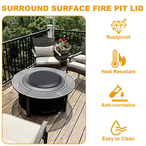 Heavy Duty 23.75 Inch Fire Pit Lid For Outdoor Tables And Camping, Cold Rolled Steel Cover Fits 19 To 24 Inch Fire Pit Tables