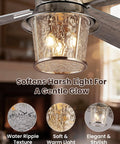 TALOYA 52" Farmhouse Ceiling Fan with Light and Remote,Rustic Style, textured glass shade with warm light glow.